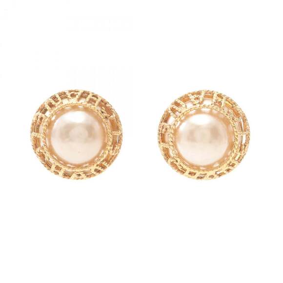 CHANEL logo earrings with gold-plated faux pearls for women in gold and white.
